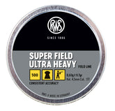 Umarex RWS Superfield Ultra Heavy 9.7-grain domed pellets in view, showcasing consistency