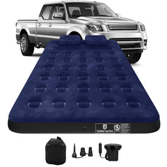 Umbrauto air mattress shown between truck wheels maximizing gear space