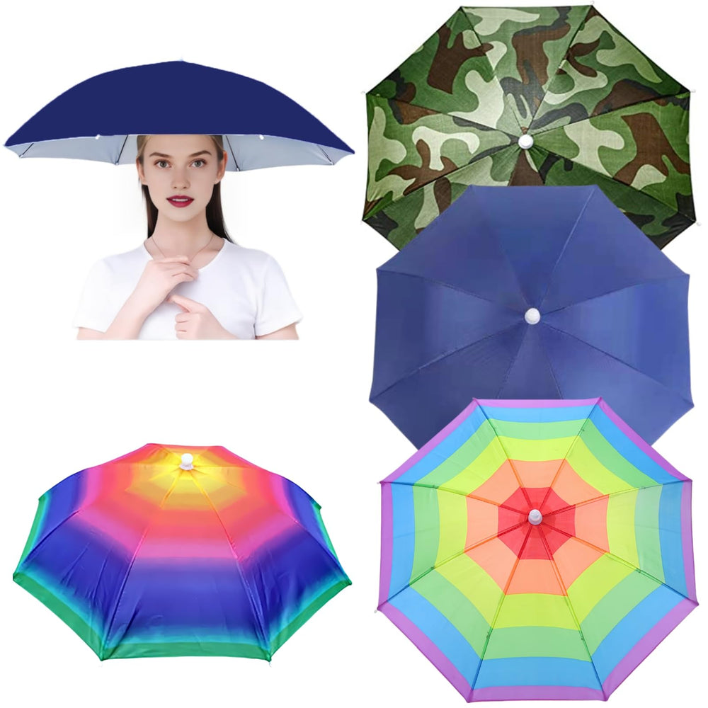 Rainbow umbrella hat 4-pack open width 65 cm, hands-free headwear
