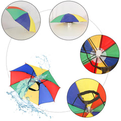 Open rainbow umbrella hat showing a 22-inch diameter