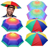 Six pack umbrella hats in assorted colors displayed together
