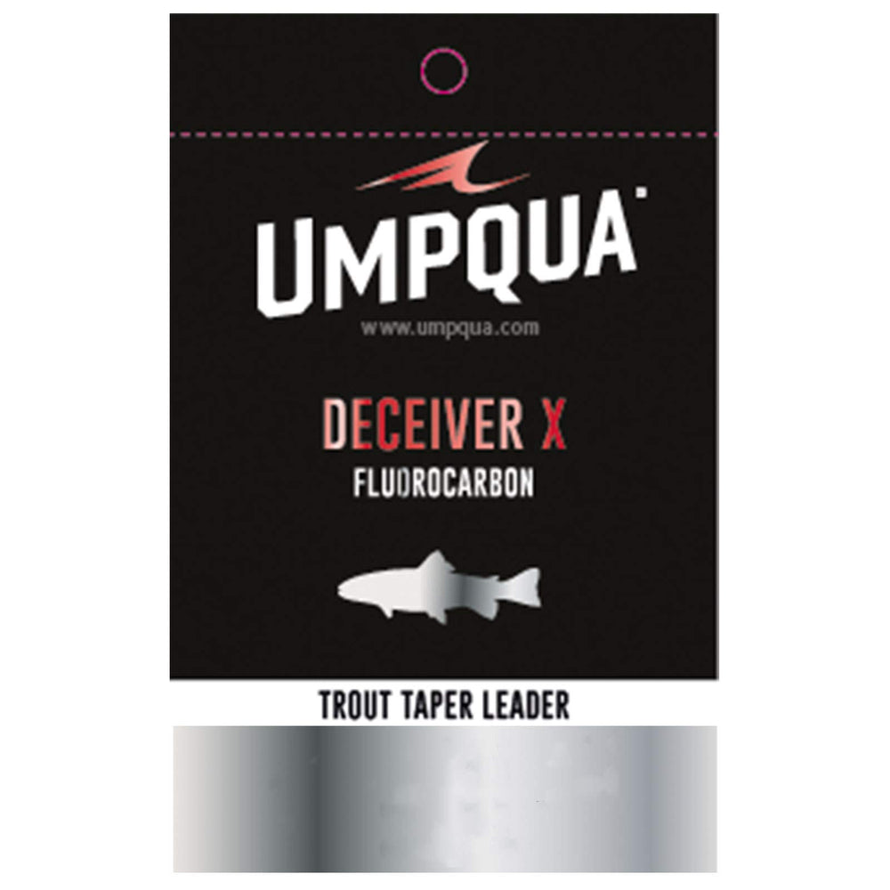 Umpqua Deceiver X fluorocarbon leader close-up, ultra low visibility for stealthy trout presentations.
