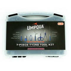 Umpqua Dream Stream Plus 7-piece kit ready for organized fly tying on the river.