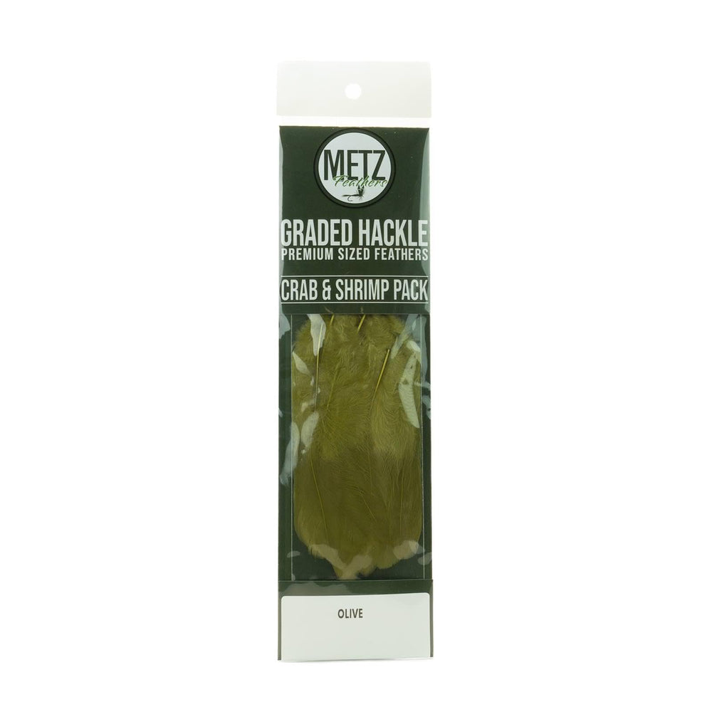Umpqua Metz crab/shrimp hackle pack in olive enables consistent pattern tying