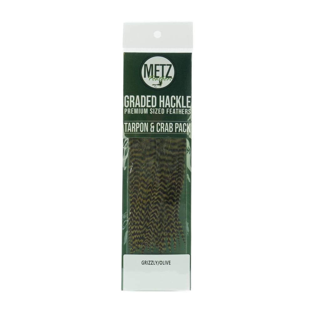 Umpqua Metz Tarpon/Crab Hackle Pack Grizzly/Olive offers uniform hackles for versatile tying