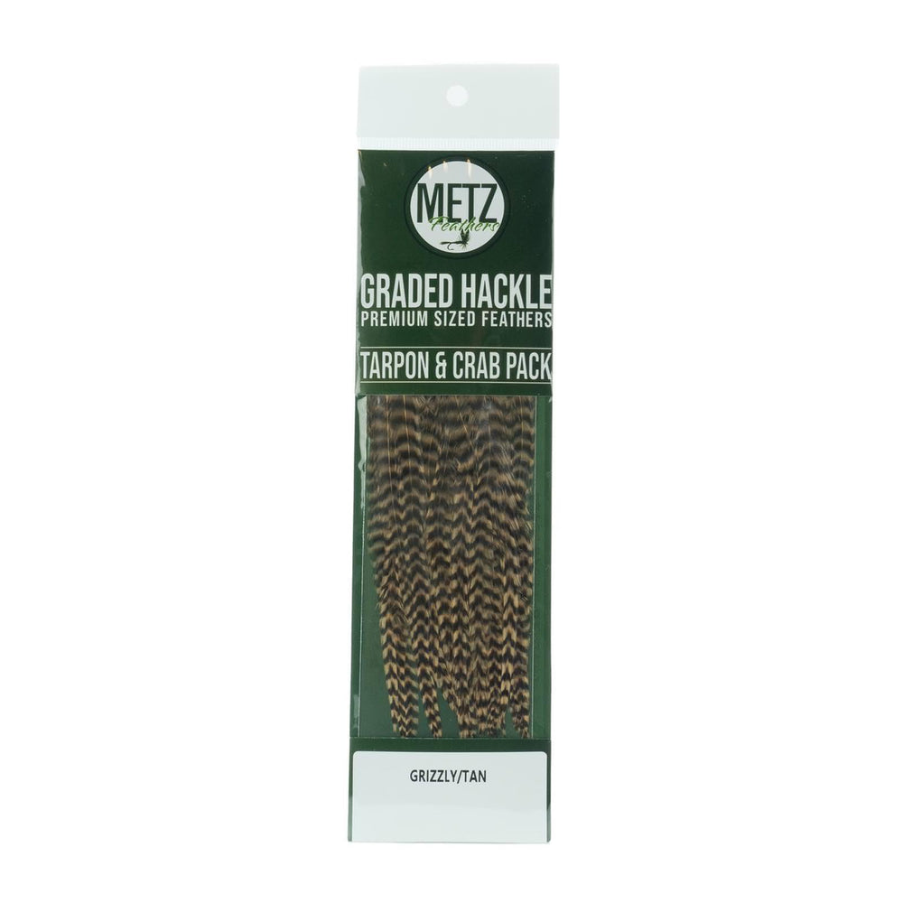Umpqua Metz Tarpon/Crab Hackle Pack grizzly tan for tarpon tails and crab claw accents.