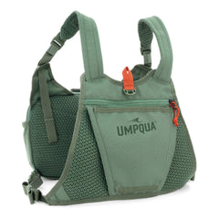Northfork Chest Pack Pine showing external fly patch and stretch pockets