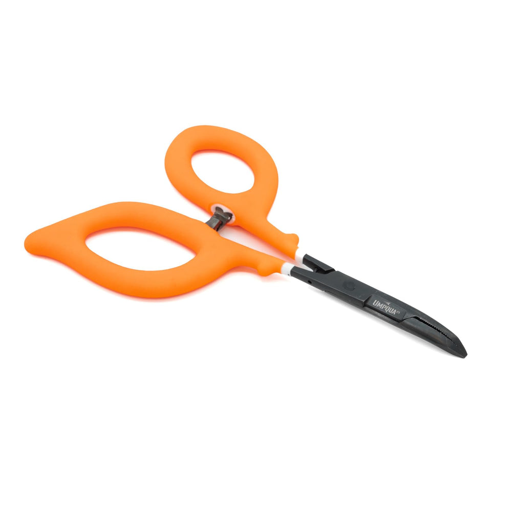 Umpqua Rivergrip PS Scissor Forceps 6 in Curved in Hot Orange
