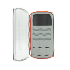 Close-up of Daytripper Fly Box Large Red showing Hybrid Insert and Fly Trap
