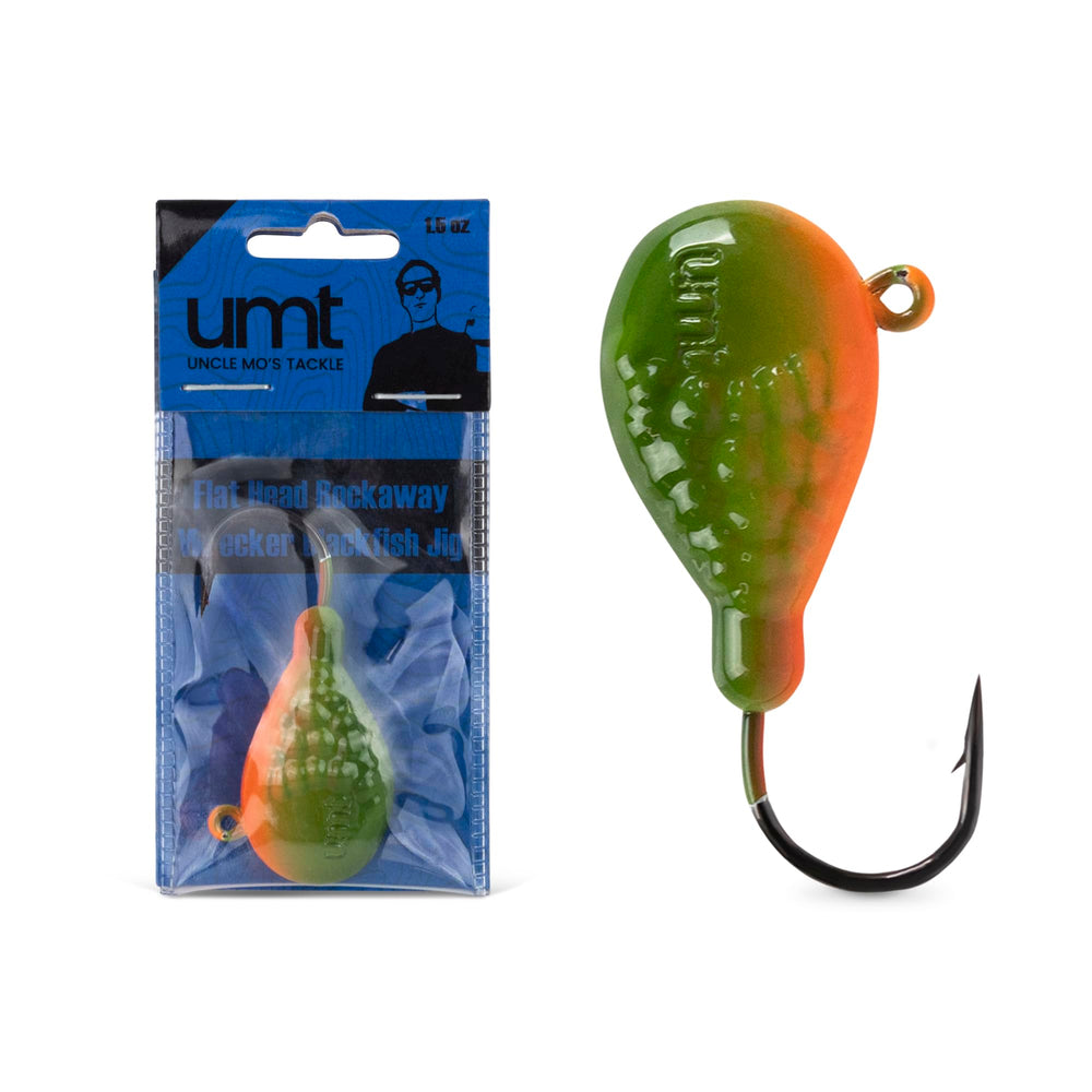 UMT Rockaway Wrecker Flat Head Jig 1.5oz in Orange/Green – front view