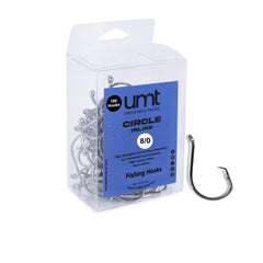 UMT 8/0 inline circle hooks in black nickel finish, hero image.