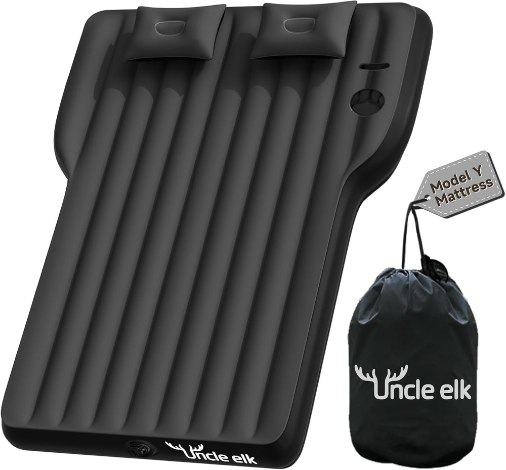 Uncle Elk Tesla Model Y mattress-fit shows expanded sleeping space for road trips.