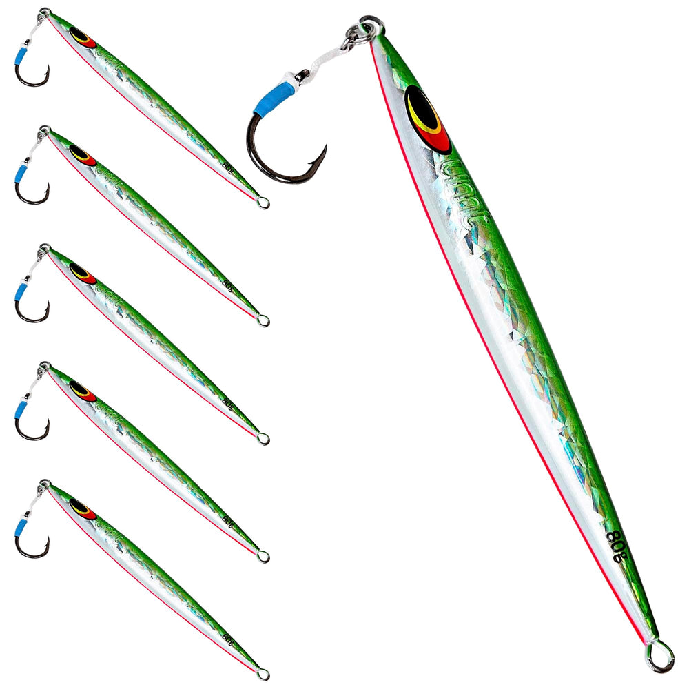 Uncle Mo's 80g Sand EEL Jig green and white for offshore fishing success