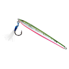 UNCLE MO'S Tuna Riser jig in action, green and white offshore bite response