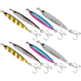 Uncle Mo's pink-blue vertical jig; lifelike action for shore bass.