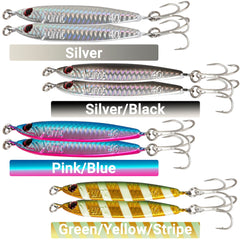 Uncle Mo's silver vertical jig for versatile saltwater and freshwater casting.
