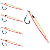 Uncle Mo's 80g Sand EEL Jig in pink glow, front view, offshore angling ready.