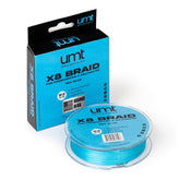 UNCLE MO'S SALTWATER TACKLE sea blue braid closeup for stealthy fishing presentations.