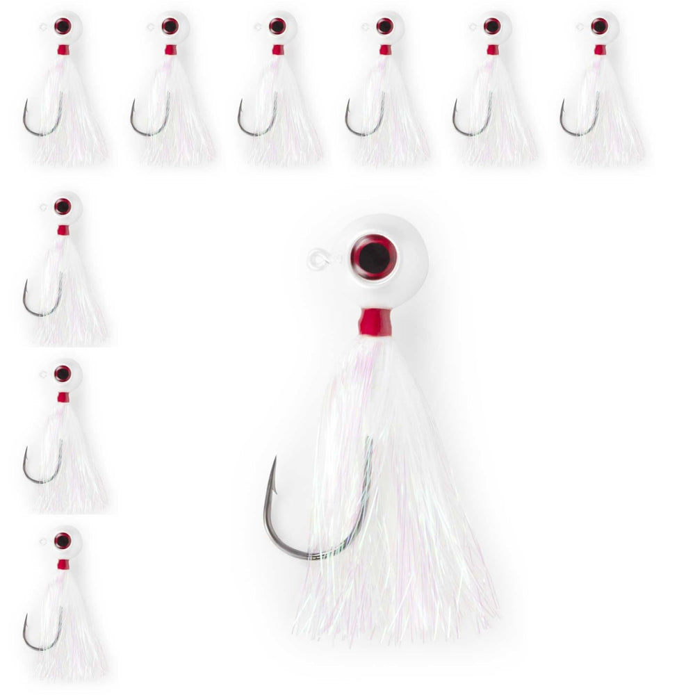 UNCLE MO'S UMT fluke bucktail jig with pearl white Mylar teaser attracts bites