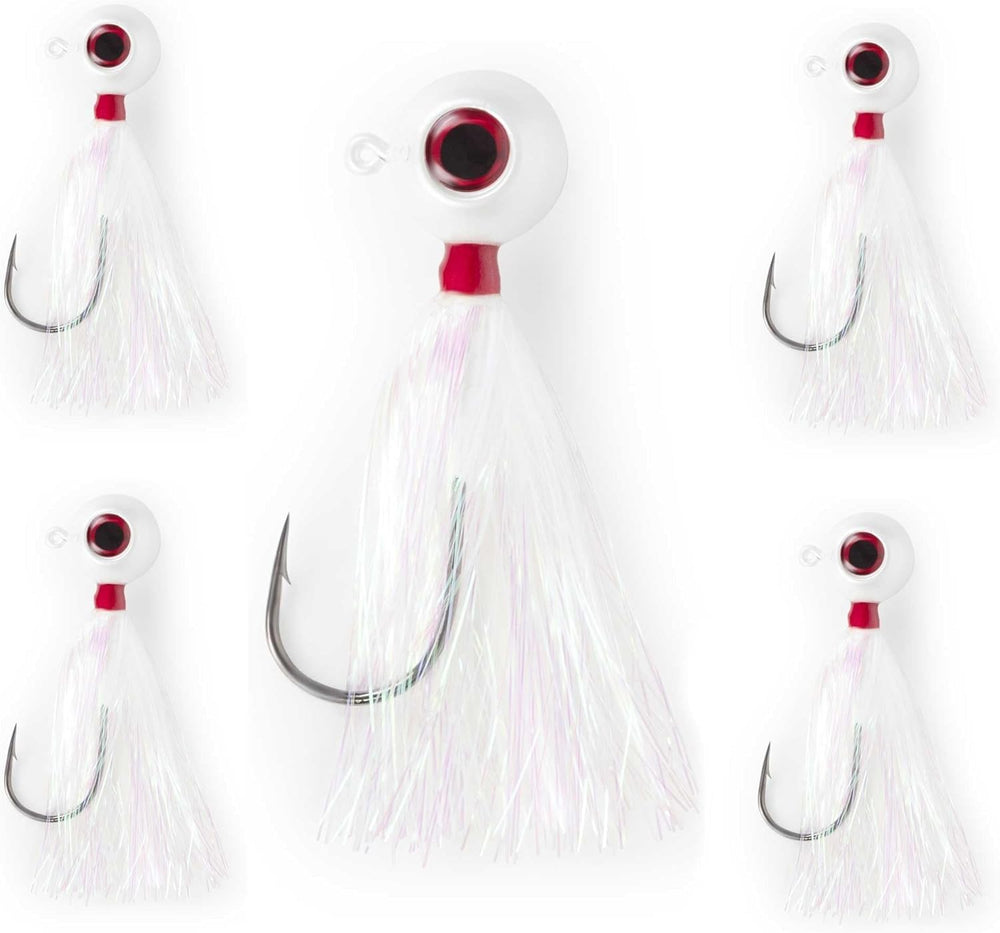 UNCLE MO'S UMT Fluke Bucktail Jig with pearl white Mylar teaser improves underwater visibility