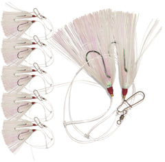 Uncle Mo’s hi-lo rig with white Mylar teaser for fluke fishing.
