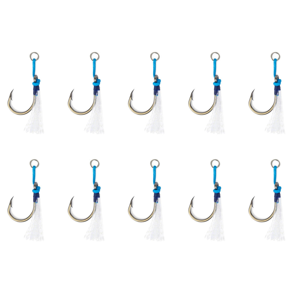 Uncle Mo's Jigging Assist Hooks with Bucktail Teaser in a 10-pack