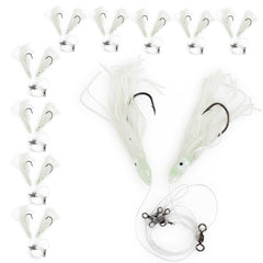 Uncle Mo's Tilefish Hi-Lo rig with 10/0 hook and glow skirts for deepwater visibility.