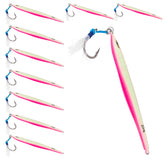 UNCLE MO'S Tuna Riser Jig 200g pink glow, front view to attract offshore gamefish