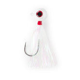 UNCLE MO'S UMT Fluke Bucktail Jig with Pearl White Mylar teaser boosts underwater visibility and draws bites.