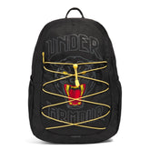 Under Armour Hustle Backpack front view with water-resistant fabric for daily carry.