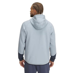 Under Armour Unstoppable Fleece Full Zip Harbor Blue side view emphasizes mobility and comfort.
