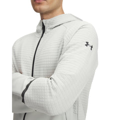 Under Armour Unstoppable fleece grid hoodie model wear, cozy comfort for gym-to-street moments.