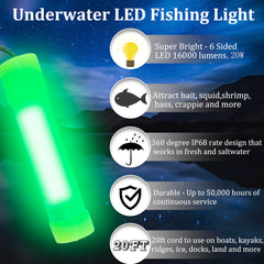 Close-up of 12V green underwater fishing light in water