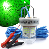 Front view of underwater green fishing light with 360-degree sphere design