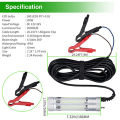 IP68 submersible fishing light with 26ft DC cable for boats