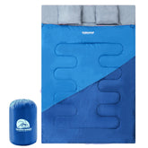 Underwood Aggregator double sleeping bag front view offers roomy comfort for two campers.