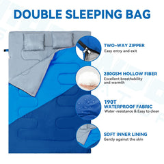 Underwood Aggregator double sleeping bag inside view highlights dual layers for versatile use.