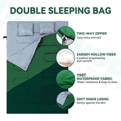 Underwood Aggregator two-person sleeping bag with pillows for neck support