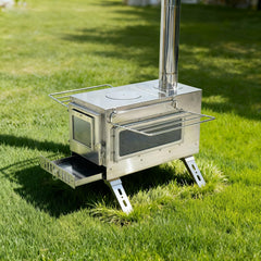 unho hot tent stove back view shows compact outdoor heater for cold nights