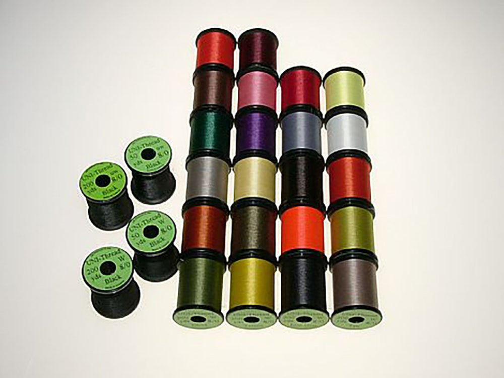 UNI 8/0 waxed midge thread on spool, strong polyester for fly tying