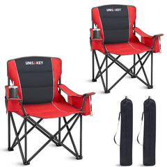 Unisakey oversized camping chair front view, red, easy setup for camping or beach seating