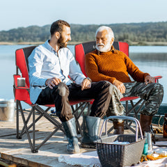 Unisakey red chair side pocket and cooler—storage for drinks and essentials