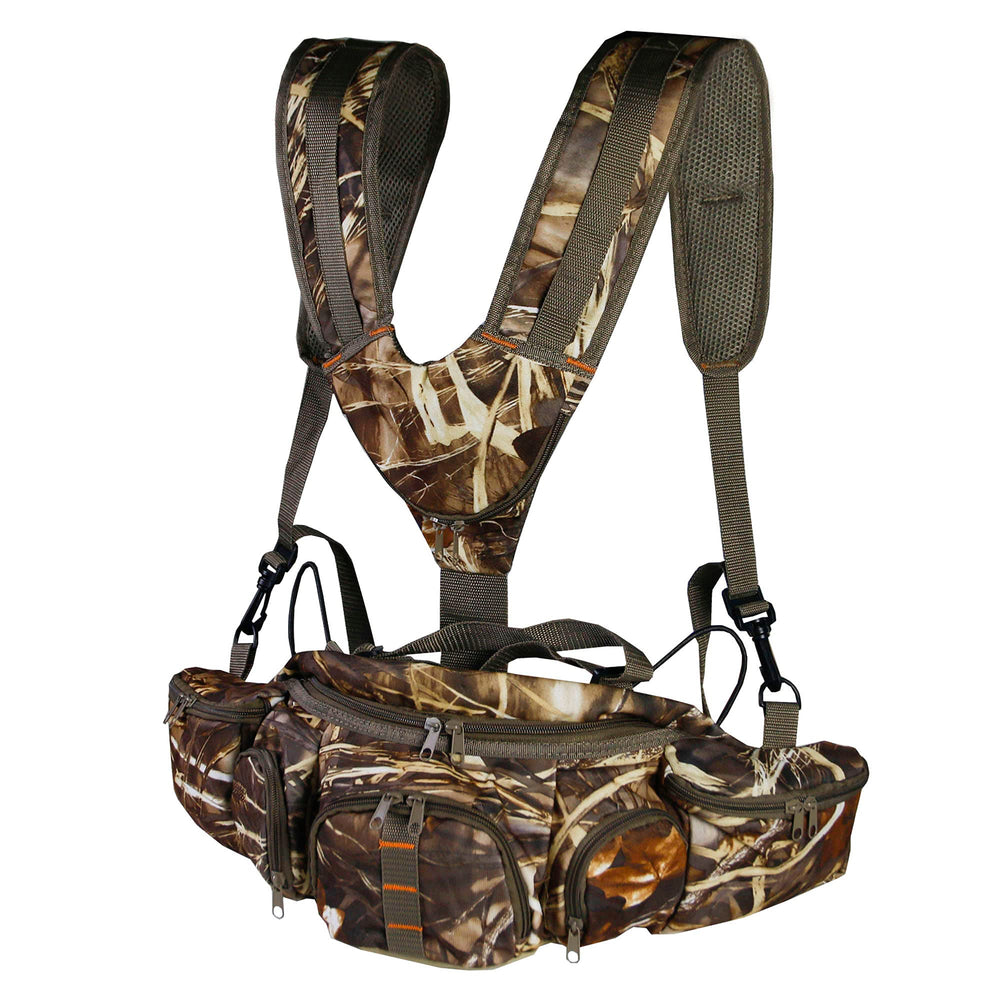 UNISTRENGH camo fanny pack front pocket for quick access during outdoor activities.