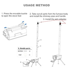 UNISTRENGH stove kit with chimney pipe, legs, and carrying bag.