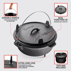 Uno Casa 6Qt Dutch oven 12-inch diameter supports feeding a crew around the fire