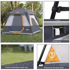 UNP 4-Person Tent top rainfly provides waterproof protection in wet weather.