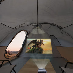 UNP camping tent interior two-room view highlights privacy divider for flexible living spaces