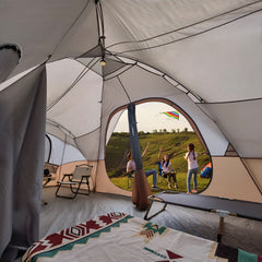 UNP camping tent side view highlights breathable mesh panels for cool comforts
