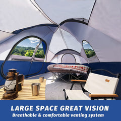 UNP camping tent privacy divider creates two-room layout for added living space.