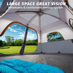 UNP camping tent with five mesh windows enhances airflow and comfort.